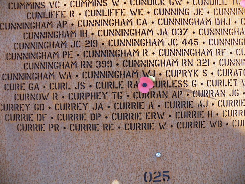 International Bomber Command Centre - Panel 25 of the Memorial Wall to lost aircrew 1939-45.