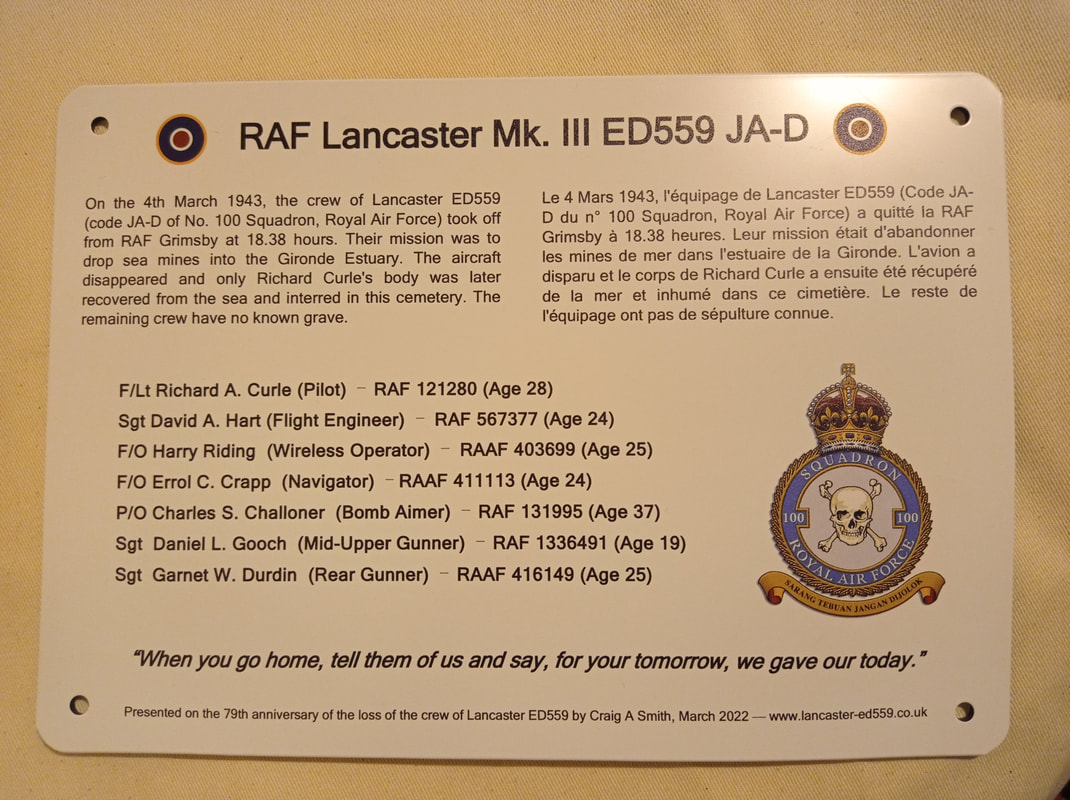 Commemorative Plaque for the Crew of Lancaster ED559