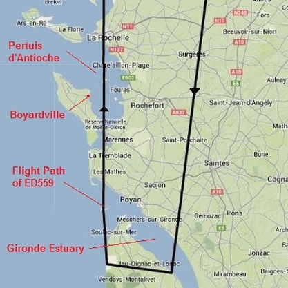 Flight path of Lancaster ED559