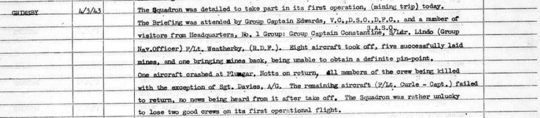 Report on the night's operations as recorded in 100 Squadron's Operational Record Book
