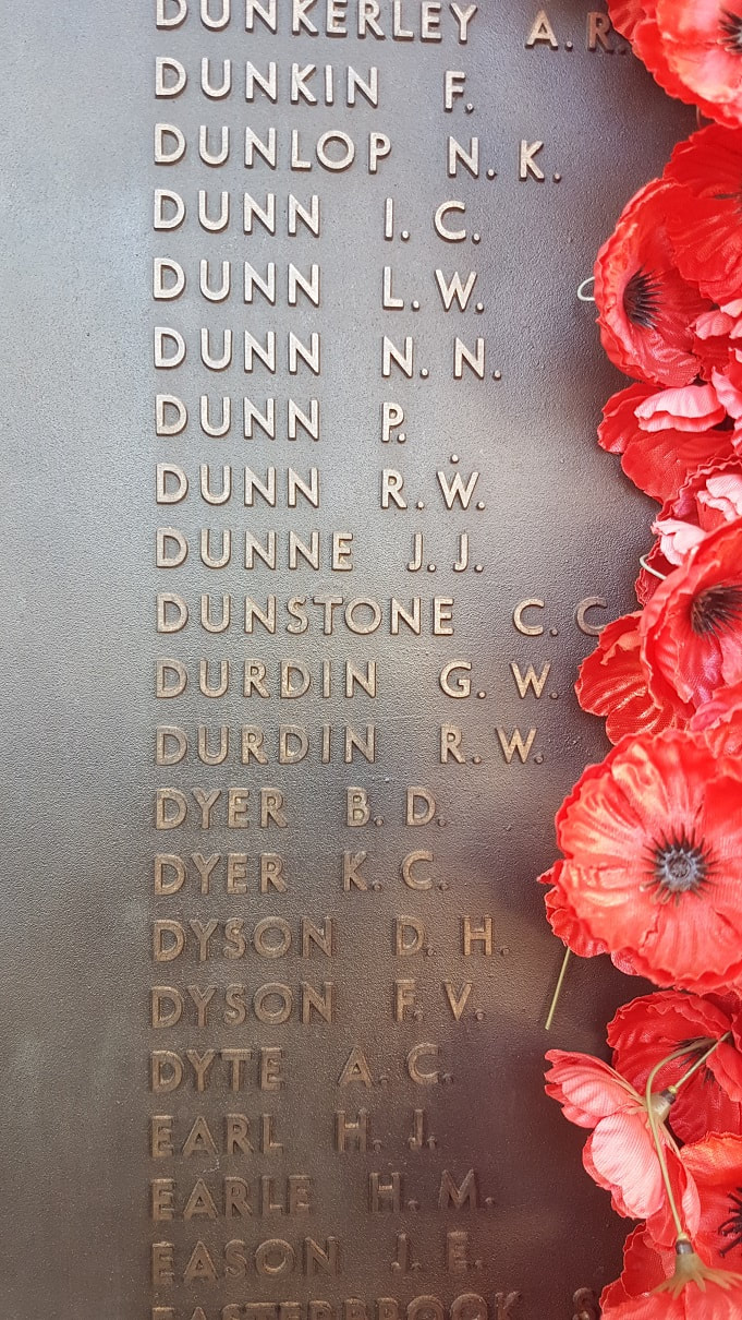 G.W. Durdin's name at the Australian War Memorial