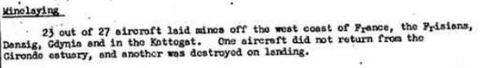 Minelaying extract from Night Bomber Report for March 1943.