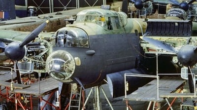 Lancaster cockpit being assembled at Woodford factory during WW2.