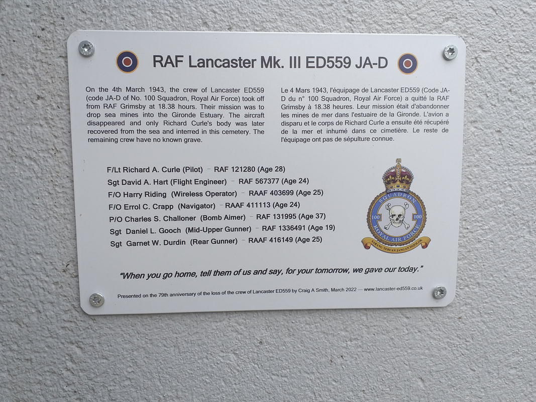 Memorial plaque to the crew of ED559